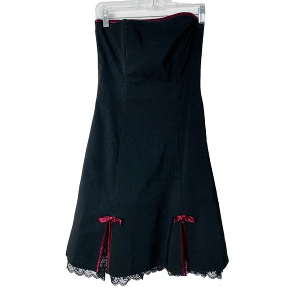 Vtg A Byer Dress 9 Short Formal Fairy Goth Bow Coquette Black Lace Ribbing Slit - Picture 1 of 15